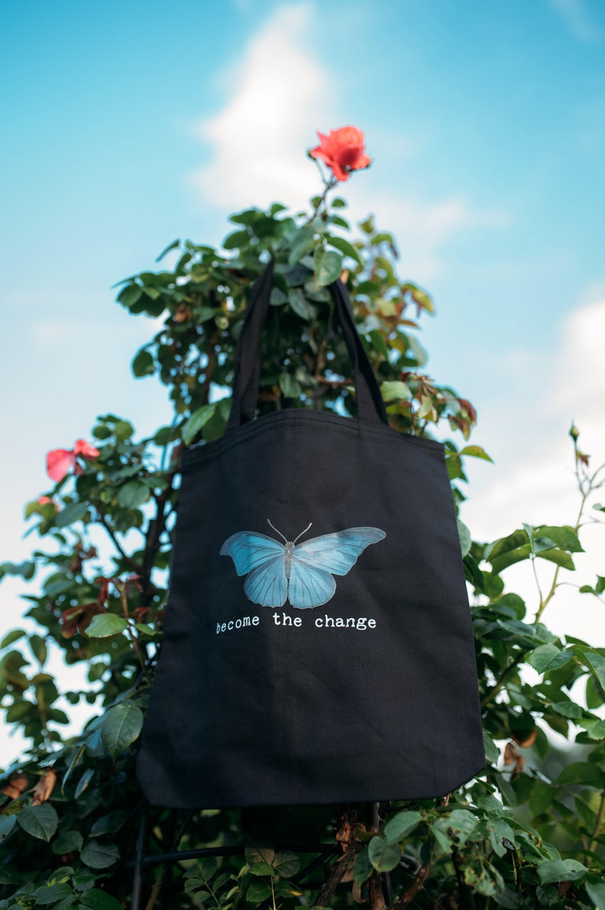 Become The Change Printed Black Tote Bag