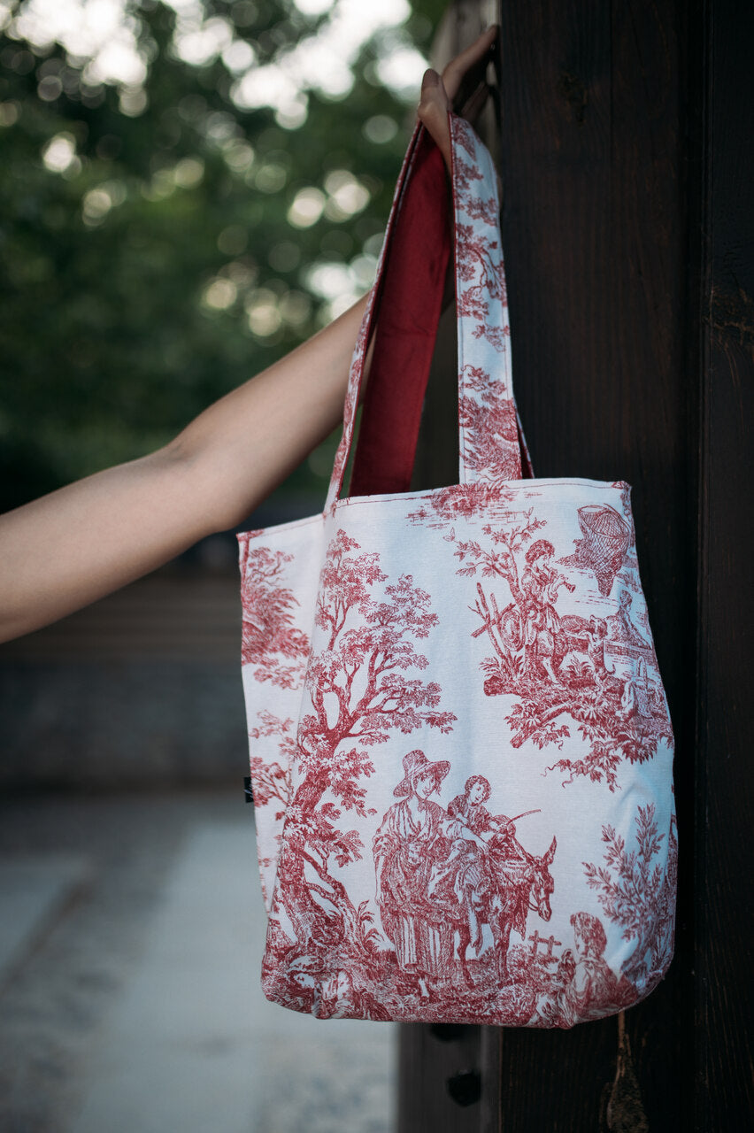 Cream Claret Red Antique Tote Bag double-sided use