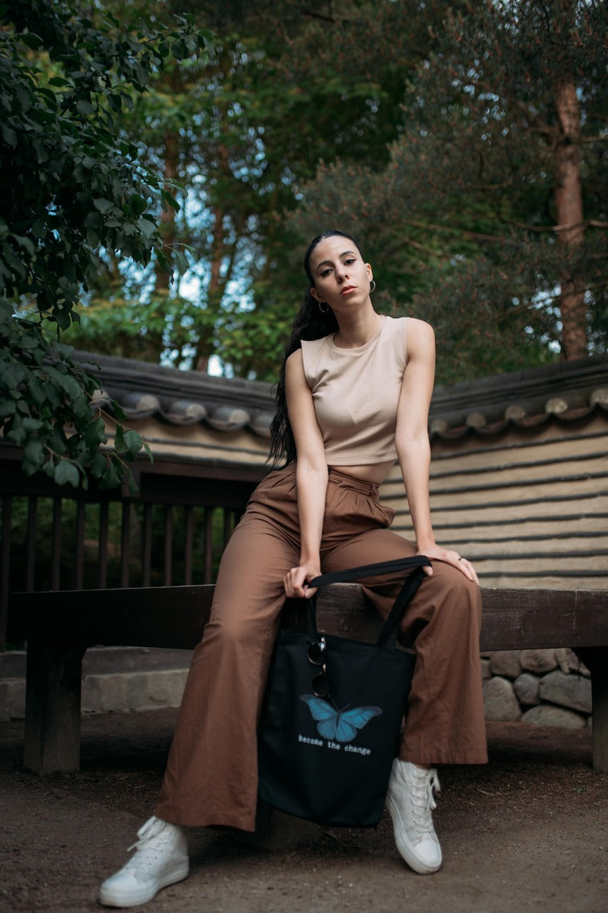 Become The Change Printed Black Tote Bag