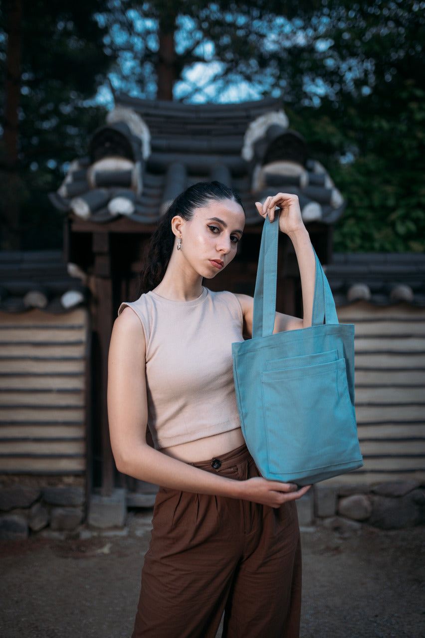 Shoulder Bag with 2 Pockets Light Blue